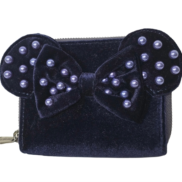 Loungefly Disney Blue Velvet Pearl Ears Wallet Nwt - Picture 2 of 4